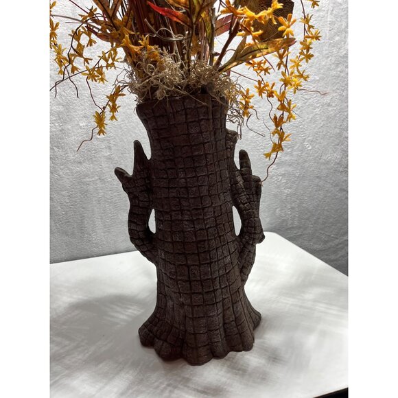 Halloween Scary Ceramic Tree Stump Face Vase Artificial Dried Flowers - Picture 10 of 12